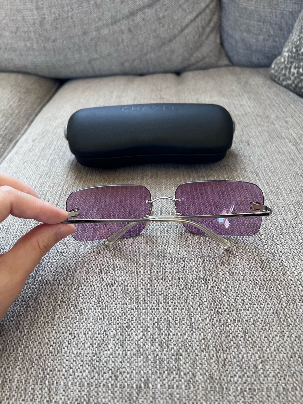 Chanel 4017 Vintage Rimless Purple Sunglasses with Silver Frame - Picture 3 of 12